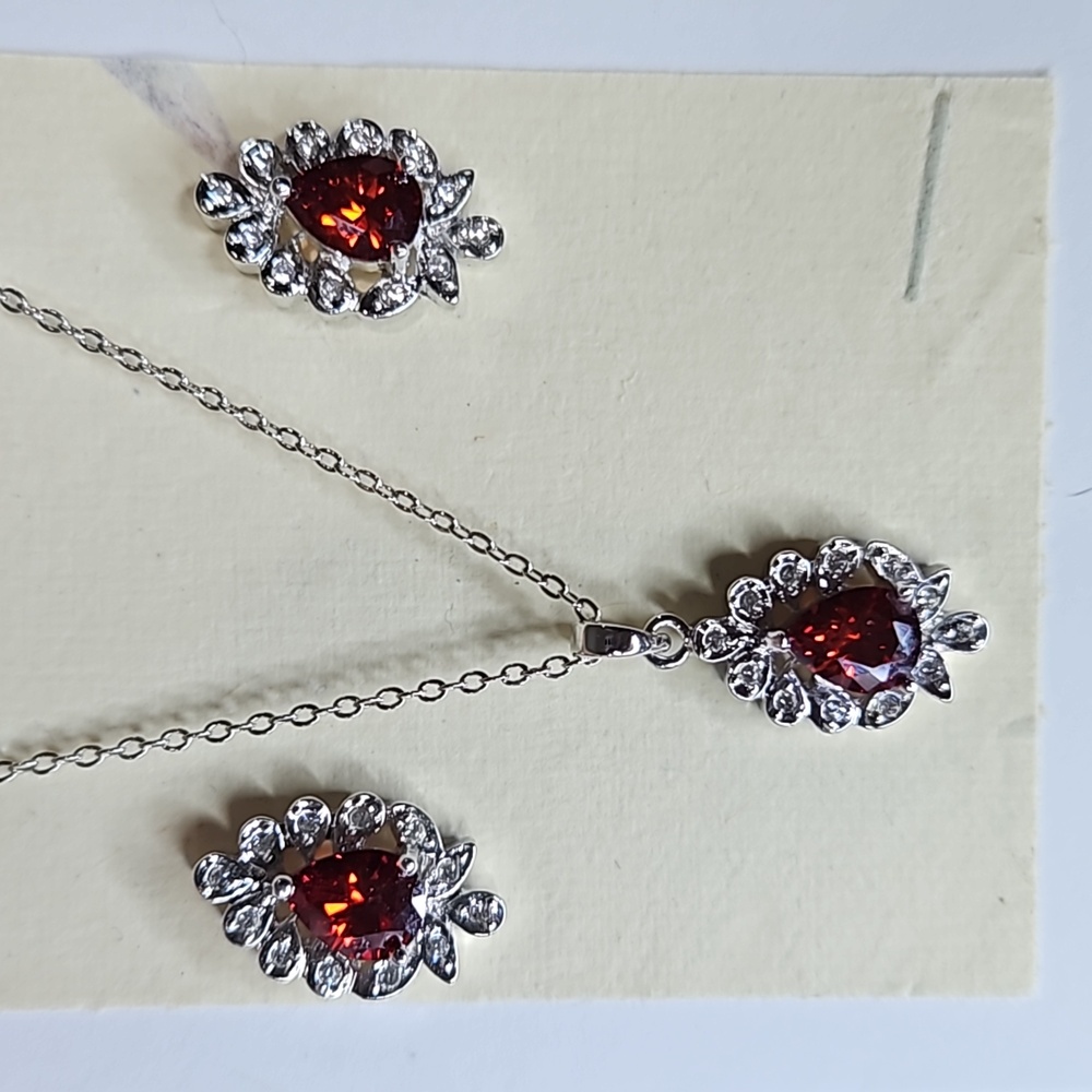 Pear Shaped Created Ruby And Diamond Necklace And… - image 2